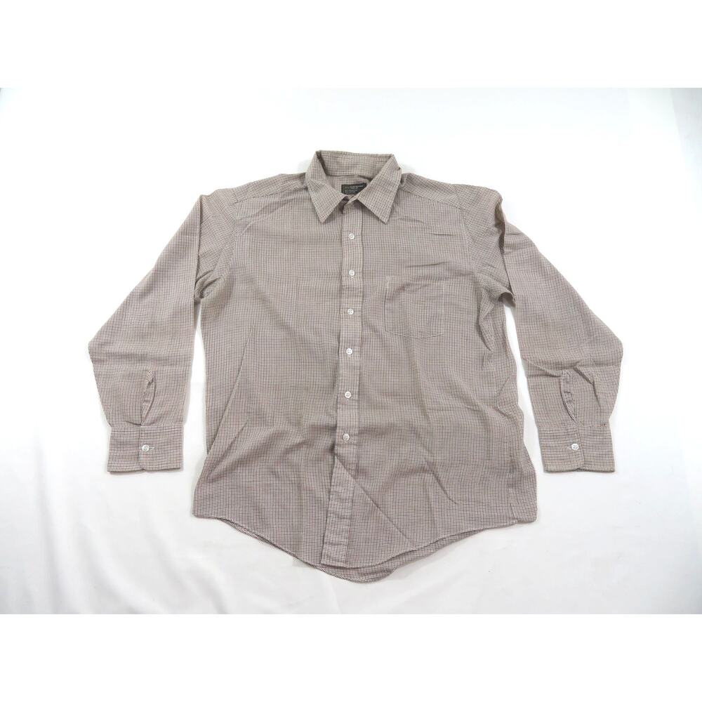 JC Penney Casual Shirt, Button Up, Beige, Long Sleeves Sz L 16-16 1/2 1970s